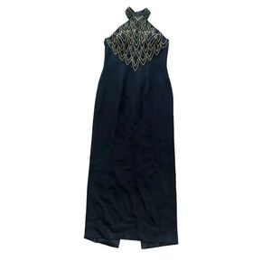 Vintage Oscar Collection Black Beaded Halter‎ Neck Evening Ball Gown Women’s 16